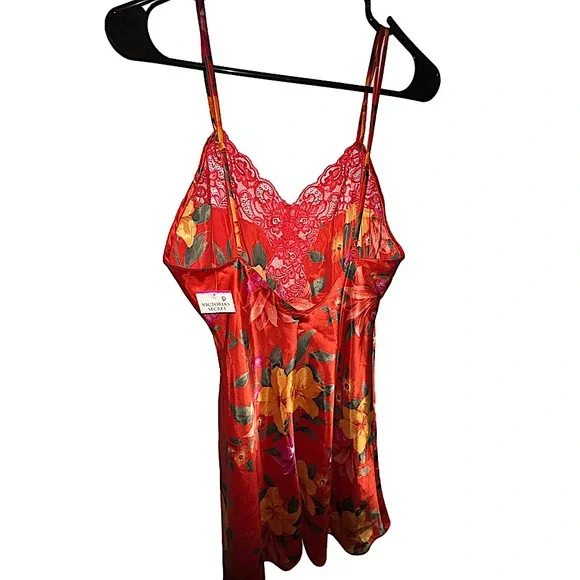 VICTORIA’S SECRET 90’s Vintage Orange Tropical Floral Satin Slip Dress M NWT - Picture 5 of 6